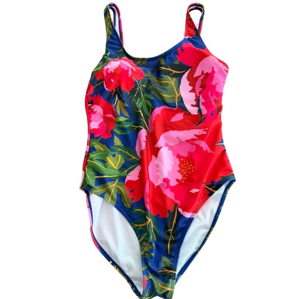NWT Nicole Miller Studio One Piece Swimsuit Medium Floral Tropical Scoop Back